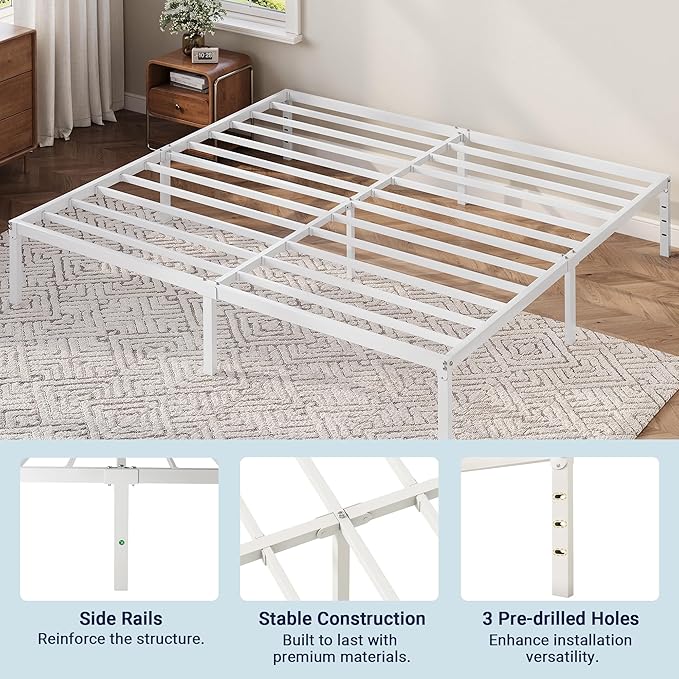 Allewie King Size Bed Frame, 12 Inch Metal Platform Beds with Storage Space, No Box Spring Required and Easy Assembly, White