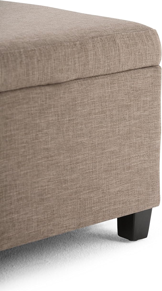 SIMPLIHOME Avalon Storage Ottoman Bench - 48" Wide x 16" High Upholstered Linen Look Fabric Rectangular Lift-Top Ottoman in Fawn Brown, Contemporary Bench for Living Room with High-Density Foam