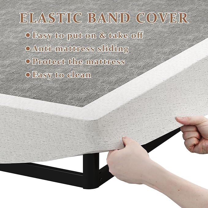 SHOANED Twin XL Metal Box Springs - 5 Inch Low Profile Heavy Duty Black Basics Bed Base Non Slip Box Spring Mattress Foundation, Easy Assembly, No Noise