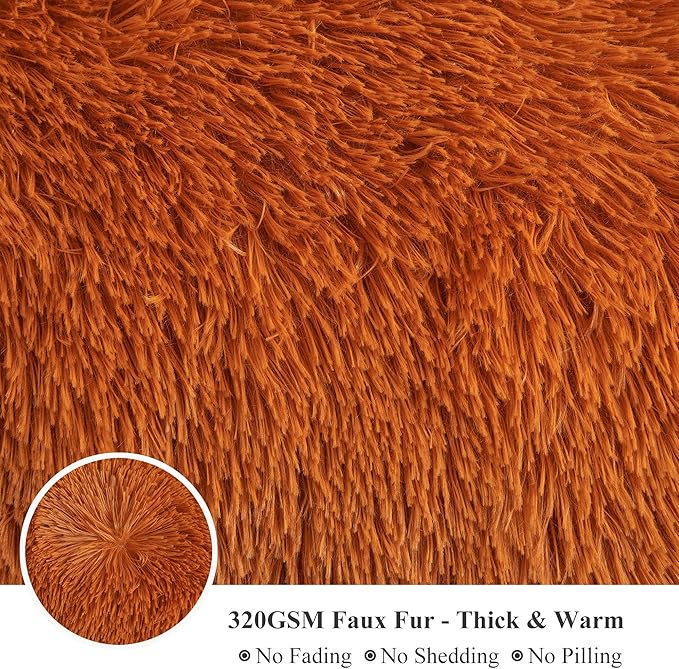 XeGe Shaggy Faux Fur Body Pillow Cover, Fluffy Long Bed Pillowcase with Zipper, Soft Decorative Plush Furry Body Pillowcase, Terracotta Fuzzy Pillow Sham for Kids Girls Women 20"x54", Burnt Orange