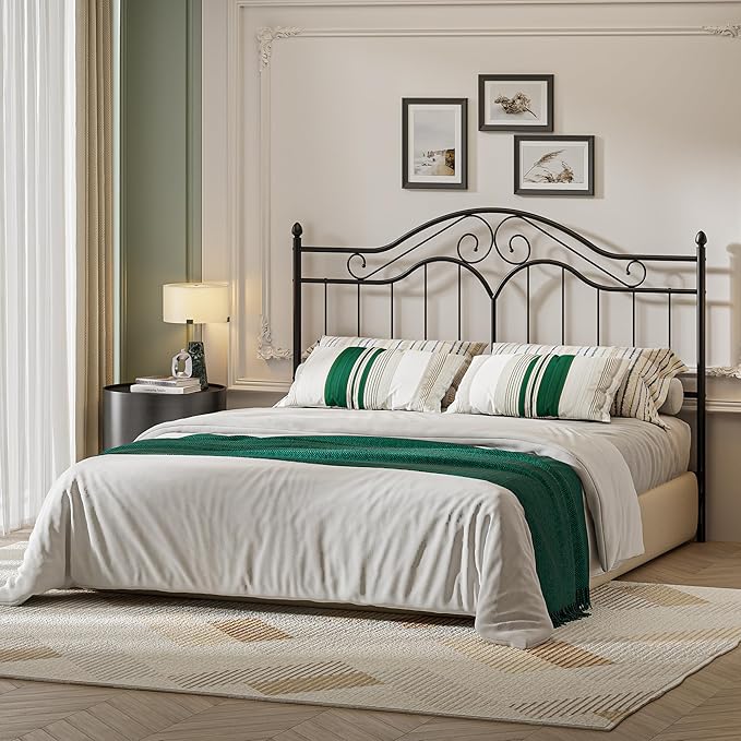 Elephance Headboard for King Size Bed Frame, Vintage Platform Bed Metal Headboard Only, Height Adjustable, Sturdy and Stable, King Size, Easy Assembly, Black