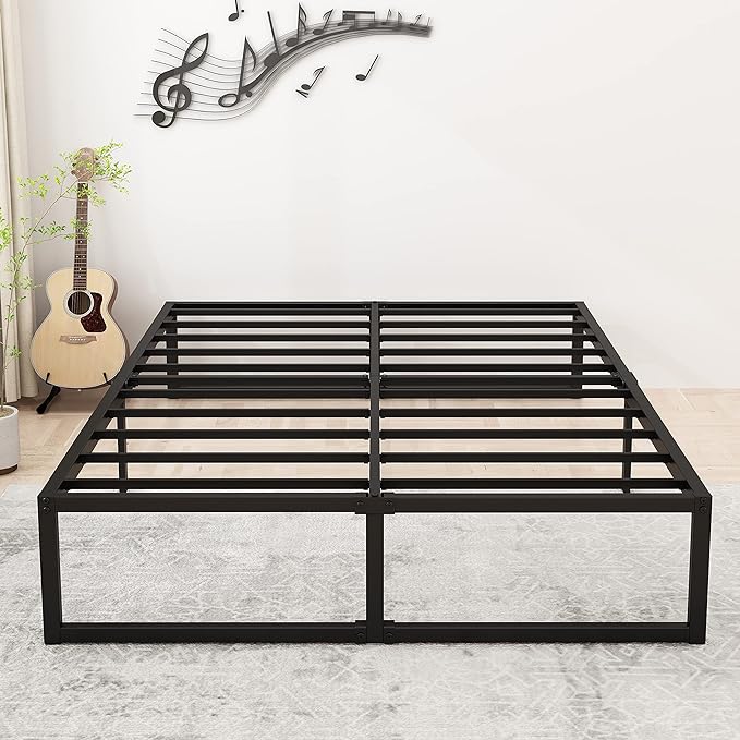 Lutown-Teen 16 Inch California King Bed Frames No Box Spring Needed Heavy Duty Metal Cal King Platform for Mattress Foundation, Noise Free, Easy Assembly, Black