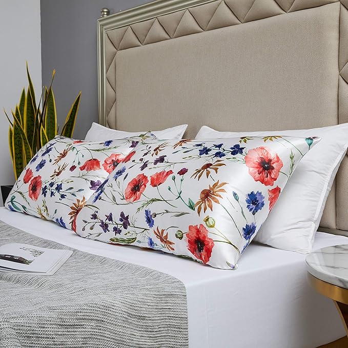 MR&HM Satin Pillowcase for Hair and Skin, Silk Satin Pillowcase 2 Pack, Queen Size Pillow Cases Set of 2, Silky Pillow Cover with Envelope Closure (20x30, Floral Mixted)