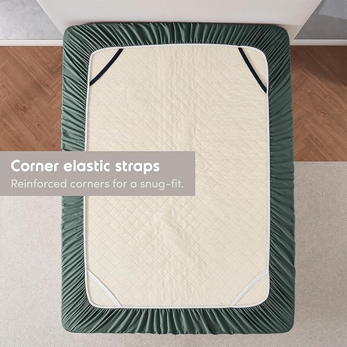 Nestl 4 Pack Forest Green Fitted Sheet Extra Deep Pocket, Hotel Luxury Twin XLFitted Sheet Only Easily Fits 18 to 24 Inch Mattress, Super Soft, Wrinkle-Free and Breathable with Corner Straps