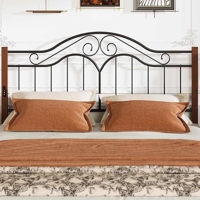 Elephance Headboard for King Size Bed Frame with Charging Station,USB and Type C Ports, Adjustable Height,Vintage Platform Bed King Only, Easy Assembly,Black