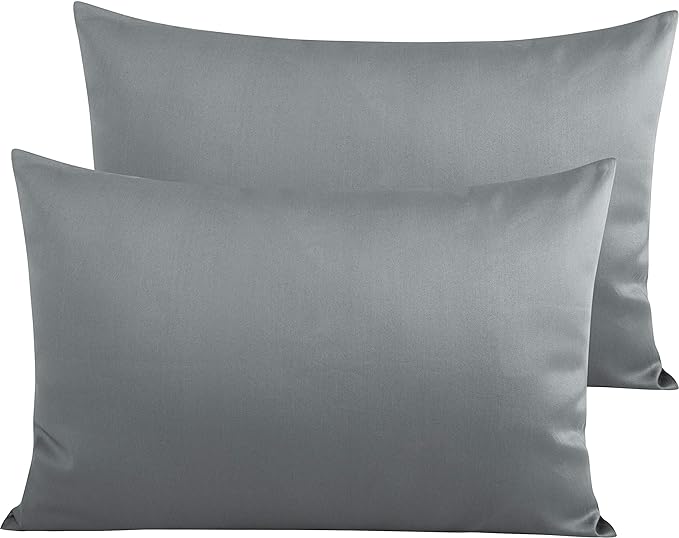NTBAY Egyptian Cotton Queen Pillowcases - Set of 2, 500 Thread Count Cotton Pillowcases - Soft and Breathable Envelope Closure Pillow Cases - 20x30 Pillow Covers for Bed, Dark Grey