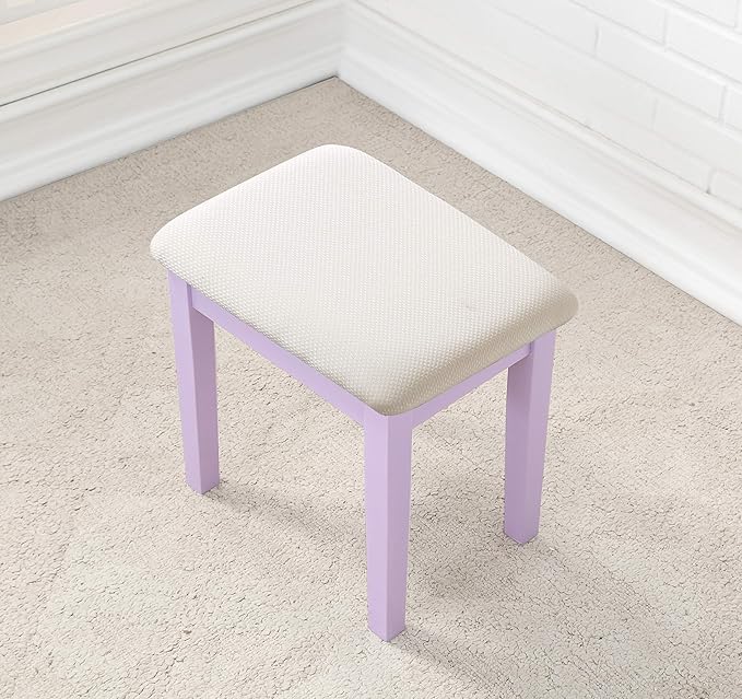Roundhill Furniture Moniys Wood Moniya Makeup Vanity Table and Stool Set, Purple