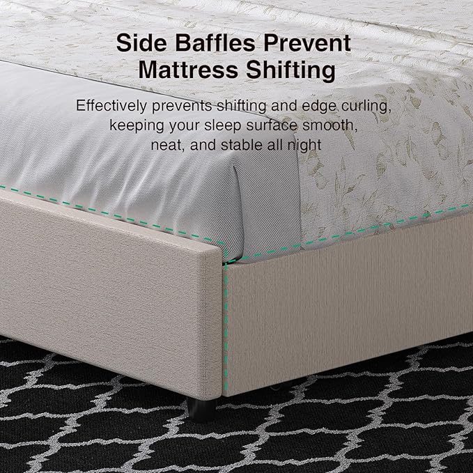 Novilla Full Size Bed Frame, Full Size Bed Frame with Headboard, Full Size Bed Frame with Storage Drawers, Full LED Bed Frame, Charging Station and Adjustable Headboard, No Box Spring Needed, Beige