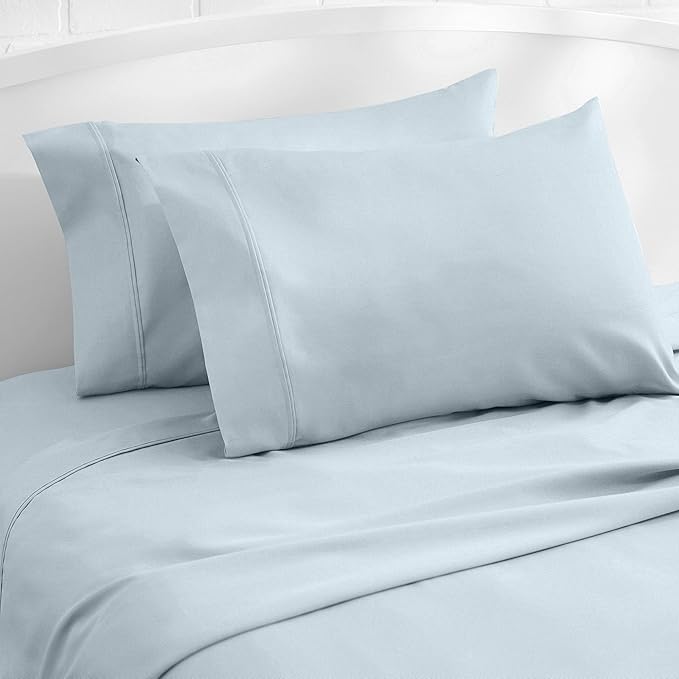 Amazon Basics 400 Thread Count 100% Cotton Pillowcases, Soft, Sateen Weave, Wrinkle Resistant, Standard Size, 20" x 30", Smoke Blue, Set of 2