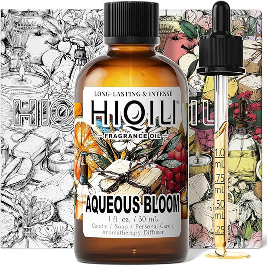 HIQILI Aqueous Bloom Fragrance Oil for Diffusers, Candles & Soap Making – Floral and Green Notes with Sandalwood, Long-Lasting Scent - 1 Fl Oz