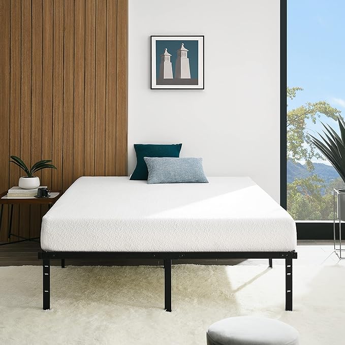 Amazon Basics Sturdy Heavy-Duty Non-Slip Platform Bed Frame, Steel Slat Support, No Box Spring Needed, Noise Free, Easy Assembly, 14 Inch Storage, King Size, Black