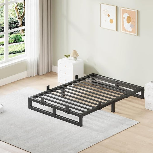 Twin Bed Frames, 6 Inch Metal Platform Bed Frame with Squeak Free U-Slot Design, 6 Non-Slip Guards, 3500lbs Heavy Duty Steel Slat Support, No Box Spring Needed, Under Bed Storage, Black