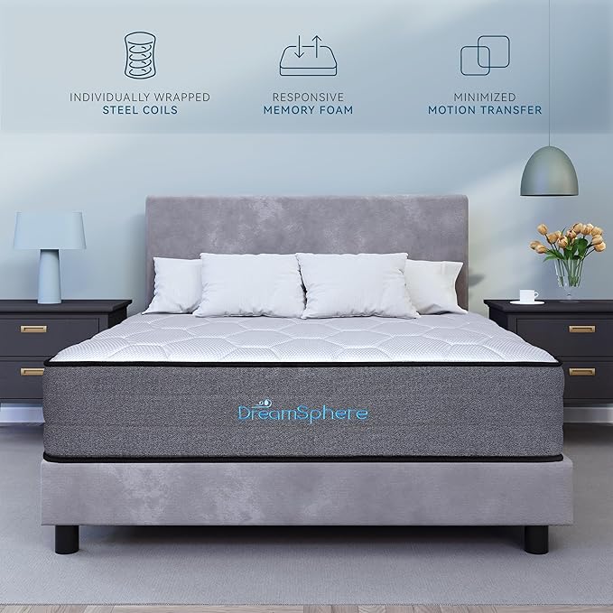 DreamSphere 14-inch California King Hybrid Mattress, Medium Firm Gel Memory Foam Mattress, CertiPUR-US Certified, Mattress in a Box, Cal King Mattress