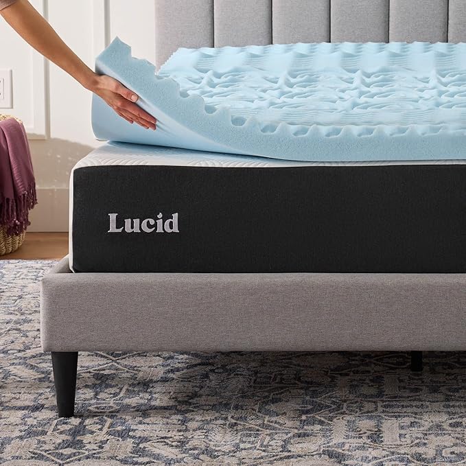 LUCID 3 Inch Gel Memory Foam Mattress Topper, Full size – 5 Zones – Cooling Gel Infusion – CertiPur Certified Foam