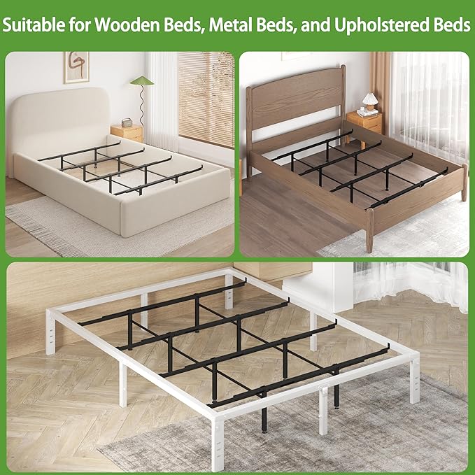 Bed Slats Center Support System - 4 Cross Rails and 8 Adjustable Legs,Replacement Support Legs for Full,Queen and King,California King Metal/Wood/Upholstered Bed