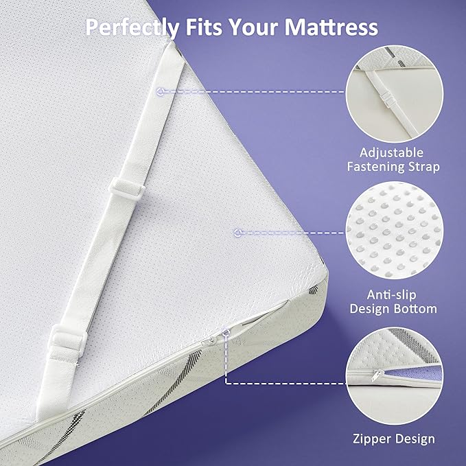 3 Inch Gel Memory Foam Mattress Topper Queen Size with Removable & Washable Viscose Made from Bamboo Cooling Breathable Cover, Soft Bed Topper for Back Pain, CertiPUR-US Certified