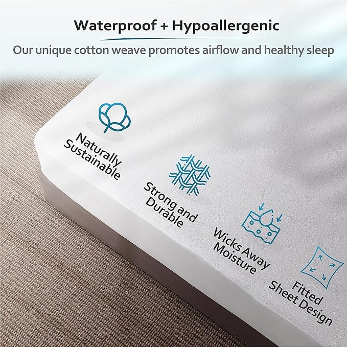 PlushDeluxe California King Mattress Protector, Breathable Soft Terry Cotton Fitted Sheet Bed Cover with Deep Stretchable Pockets, 100% Waterproof, Noiseless, Hypoallergenic, Mite Proof, 72"x84"x15"