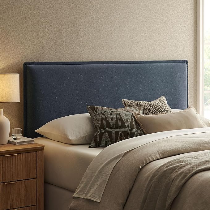 Modway Camille Full Size Upholstered Linen Blend Headboard with Removable Slipcover – in Denim - Padded Pillow Style Headboard with Adjustable Mounting for Full Beds