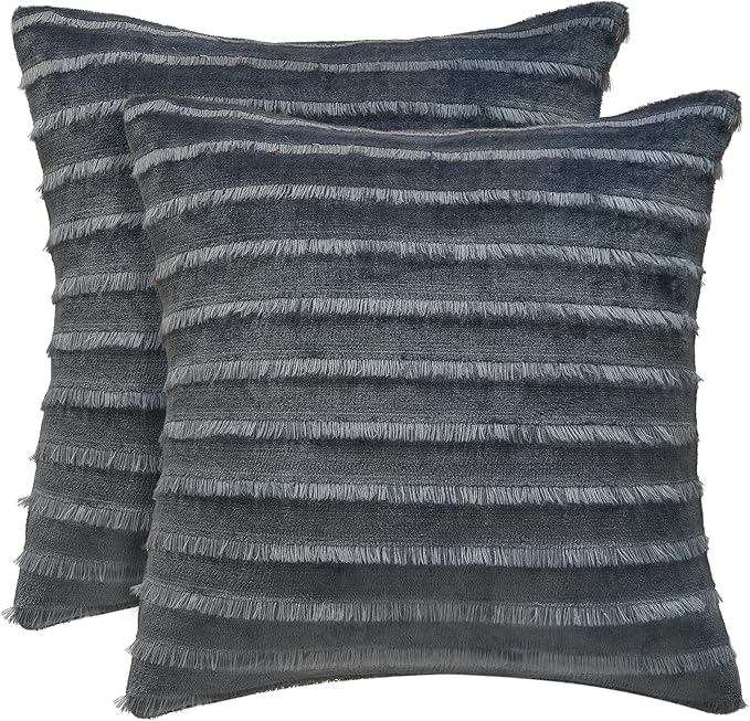 BEDELITE Velvet Pillow Covers 18x18 with Zipper, 2 Pack Super Soft Square Pillow Covers for Bedroom, Sofa, Luxury Cozy Fleece Pillowcases for All Seasons(18x18 Inches, Dark Gray-Boho)