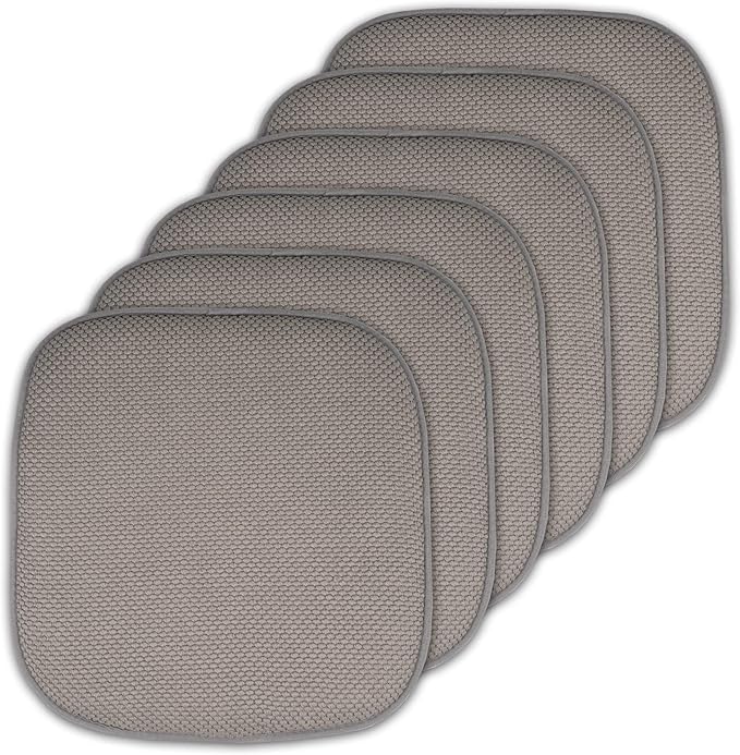 Sweet Home Collection Cushion Memory Foam Chair Pads Honeycomb Nonslip Back Seat Cover 16" x 16" 6 Pack Silver