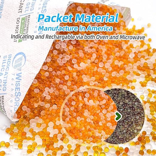 Wisesorb [30 Packs] 50g Desiccant Packs, Indicating Silica Gel Packets, Rechargeable Desiccant Packs, Desiccant Moisture Absorber for Storage