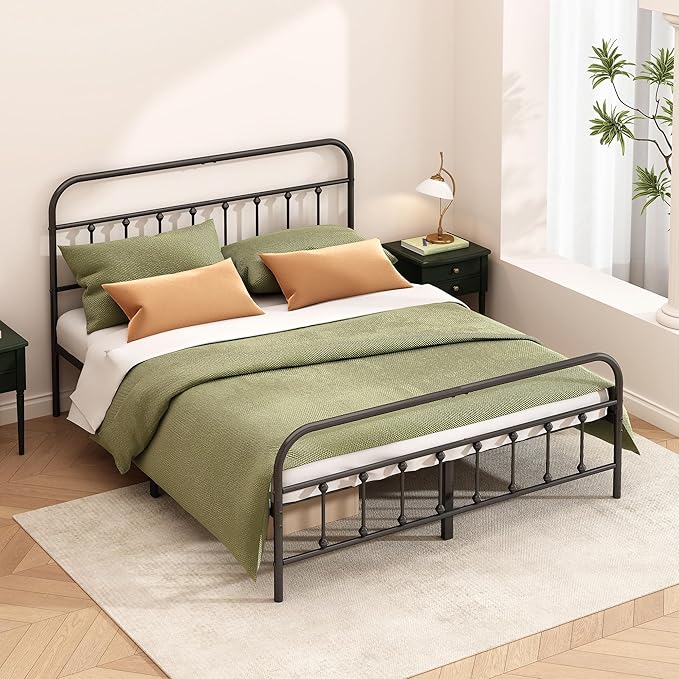 Kujielan Metal Bed Frame - Structurally Stable Heavy Duty Steel Slat Supported Full Bed Frames,No Box Spring Needed for Easy Removal and Transport.
