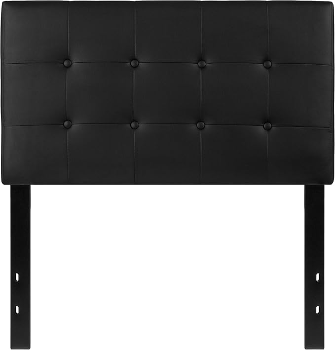 Flash Furniture Lennox Adjustable Height Button Tufted and Box Stitch Upholstered Twin Size Headboard in Black Vinyl