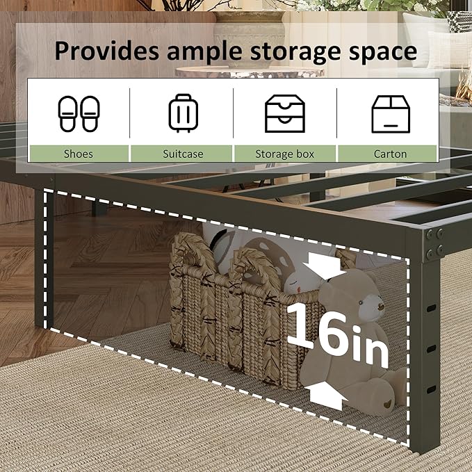 EMODA 18 Inch Twin Bed Frames with White Cover Skirt, Heavy Duty Metal Twin Platform Bed Frame No Box Spring Needed, Noise Free, Easy Assembly