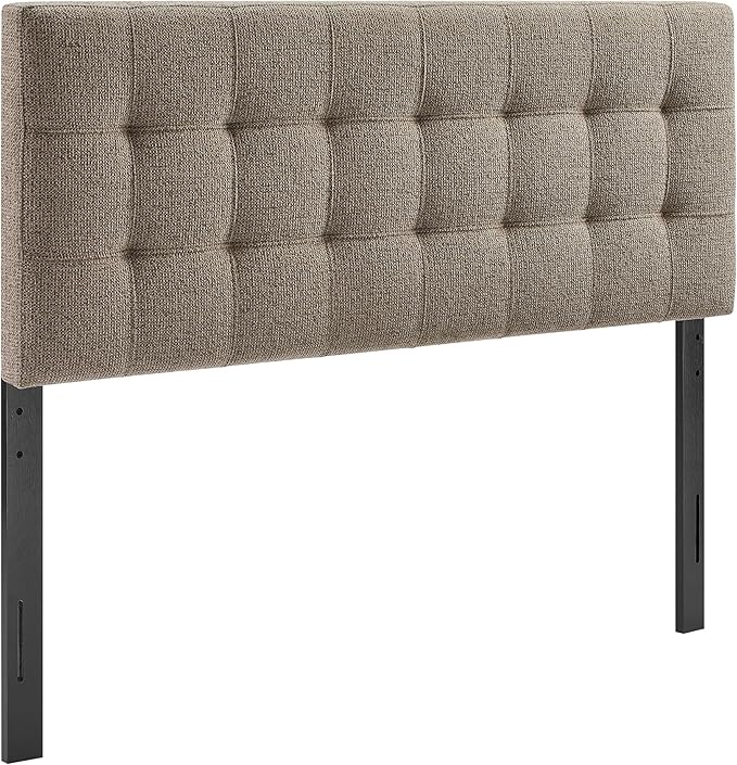Modway Lily Queen Size Headboard with Biscuit Tufting in Taupe - Fabric Upholstery with Padded Design and 5 Height-Adjustable Mounts