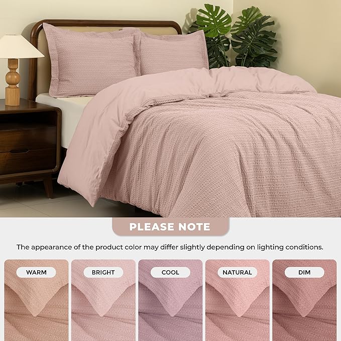 Dreamology Twin Waffle Weave Duvet Cover,Bedding Duvet Cover Set,100% Cotton Waffle Duvet Covers with Zipper Closure, Soft Textured & Breathable Duvet Cover,2 Pieces Duvet Cover Set (Dusty Pink)
