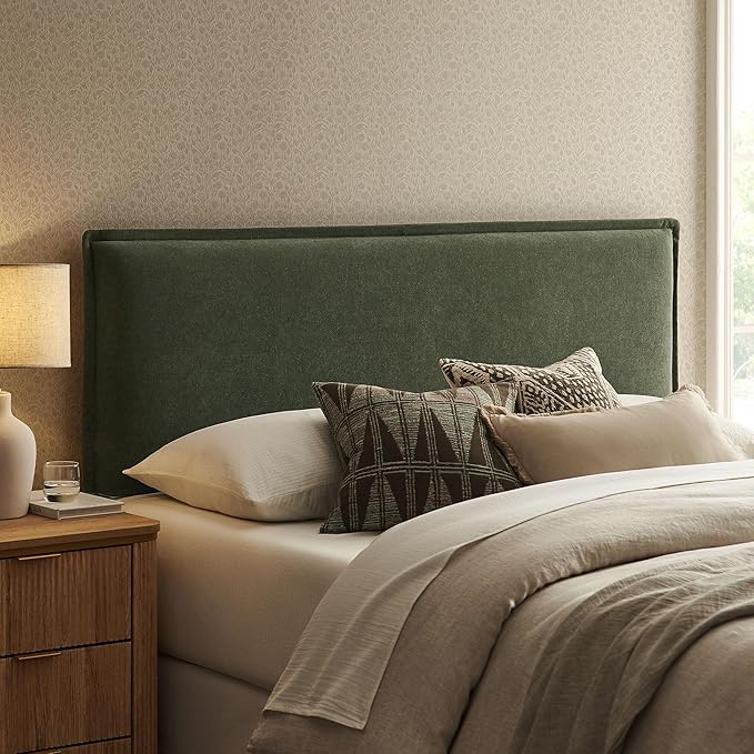 Modway Camille Queen Size Upholstered Linen Blend Headboard with Removable Slipcover – in Sage - Padded Pillow Style Headboard with Adjustable Mounting for Queen Beds