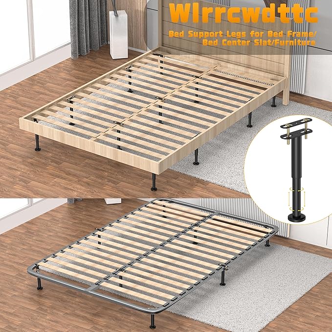 Wlrrcwdttc 4 Pcs Adjustable Height Bed Support Legs 10-17 inch, Bed Frame Center Support Legs for Bed Frame/Bed Center Slat/Furniture, Heavy Duty Metal Bed Legs Replacement Bed Slats Support Legs
