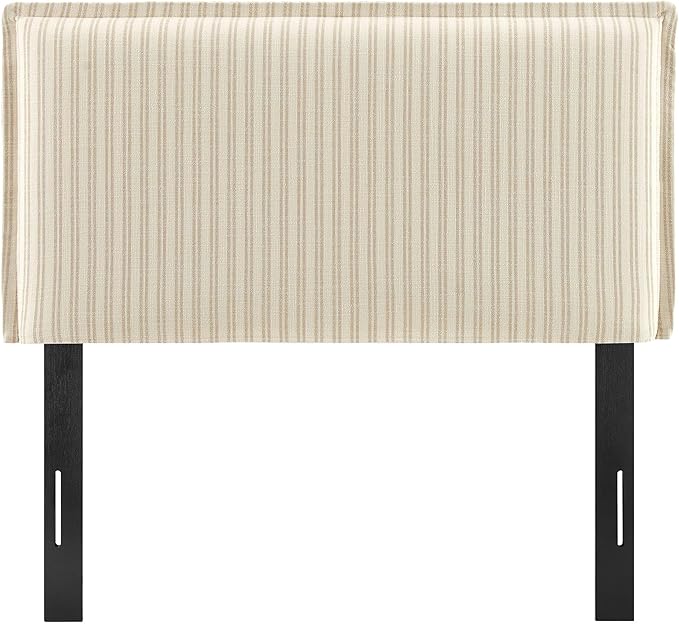 Modway Camille Twin Size Striped Linen Blend Pinstripe Headboard with Removable Slipcover – in Oatmeal Stripe - Padded Pillow Style Headboard with Adjustable Mounting for Twin Beds