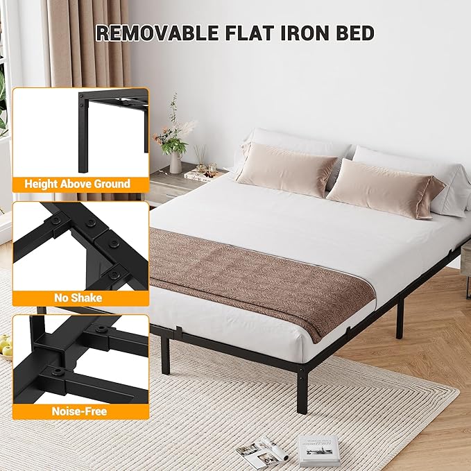 IDEALHOUSE 6 Inch California King Bed Frames with Under Bed Storage, Heavy Duty Mattress Foundation, Easy Assembly, No Box Spring Needed,84''Dx72''Wx6''H Platform Bed for Bedroom, Apartment, Metal