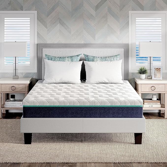 Nautica Home Invigorate 10" Medium-Plush Gel Memory Foam Mattress with Cooling Air Flow and Pressure Relieving Foam Layers, Bed-in-a-Box, Queen White