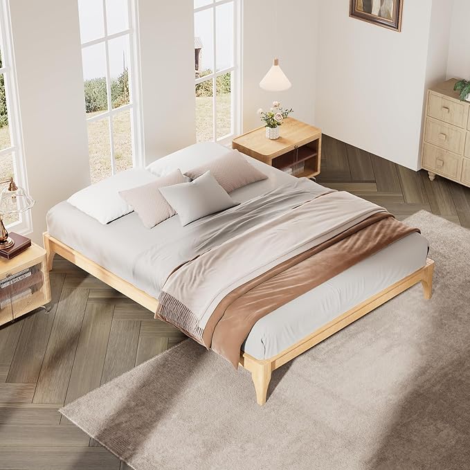 Merax King Size Bamboo Platform Bed, Mid-Century Modern Bed Frame with Wood Slat Support, No Box Spring Needed, Easy Tool-Free Assembly, Natural