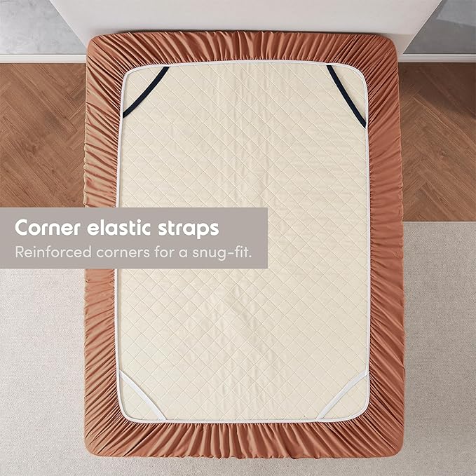 Nestl Rust Extra Deep Pocket King Fitted Sheet Only, Hotel Luxury King Size Fitted Sheets Easily Fits 18 to 24 Inch Mattress, Super Soft, Wrinkle-Free, and Breathable Bottom Sheets with Corner Straps