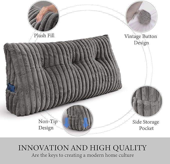 Headboard Pillow Twin XL, Triangular Wedge Pillow Headboard, Cushion Headboards Reading Pillows, Backrest Pillows for Sitting in Bed or Working with Removable Cover, Grey