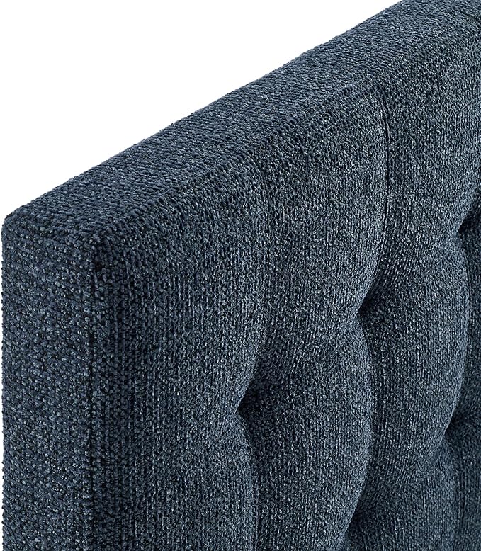 Modway Lily Full Size Headboard with Biscuit Tufting in Navy - Fabric Upholstery with Padded Design and 5 Height-Adjustable Mounts