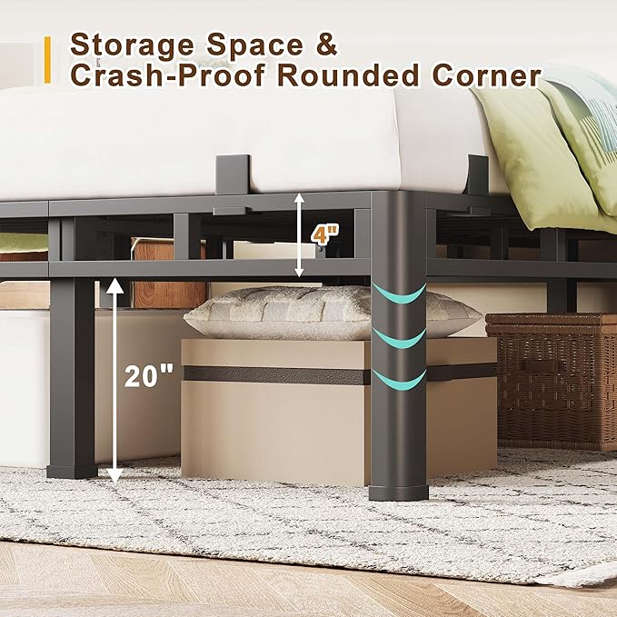 ROIL 24 Inch Full Size Bed Frame, Metal Bed Frame & Box Spring 2 in 1 Platform with Round Corner Legs, 4000LBS Double Layer Bed Frame with Headboard Holes Mattress Baffles, Noise-Free Easy Assembly