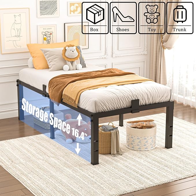 Yitong Angel Twin Size Bed Frames 18 inch High 3500 lbs Heavy Duty Metal Platform, Mattress Foundation with Steel Slat Support/No Box Spring Needed/Noise Free/Non-Slip/Easy Assembly