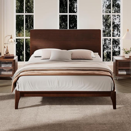12 Inch Bamboo King Bed Frame, Platform Bed Frame with Headboard, Mid-Century Modern Bed Frames Wood Foundation Beds with Slats Metal Support, No Box Spring Needed, Easy Assembly, Chocolate