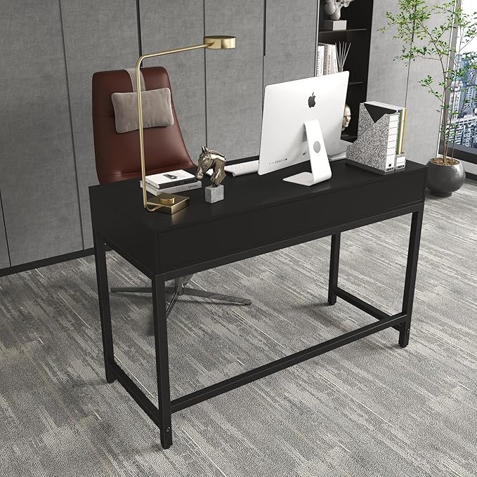 WESTREE Computer Gaming Desk Office - Study Writing Desk with Drawer for Teen, Bedroom Makeup Desk Home Office Furniture with Storage Shelf, Height Monitor Stand