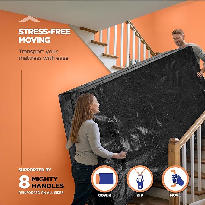 Mattress Bags For Moving With 8 Handles – Twin XL Mattress Moving Bag – Tear-Proof Mattress Storage Cover With Dual Zippers – Reusable Mattress Moving Bags For Transport & Storage Mattress Protector