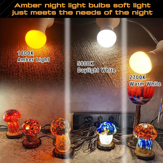 E12 Small Candelabra Base Amber Sleep Light Bulbs, 1800K Blue Light Blocking, G45 Warm Night Light Bulbs 25W-40W Equivalent, 3W 300LM E12 Amber Bulb for Healthy Sleep, Bedroom, Non-Dimmable, 2 pack