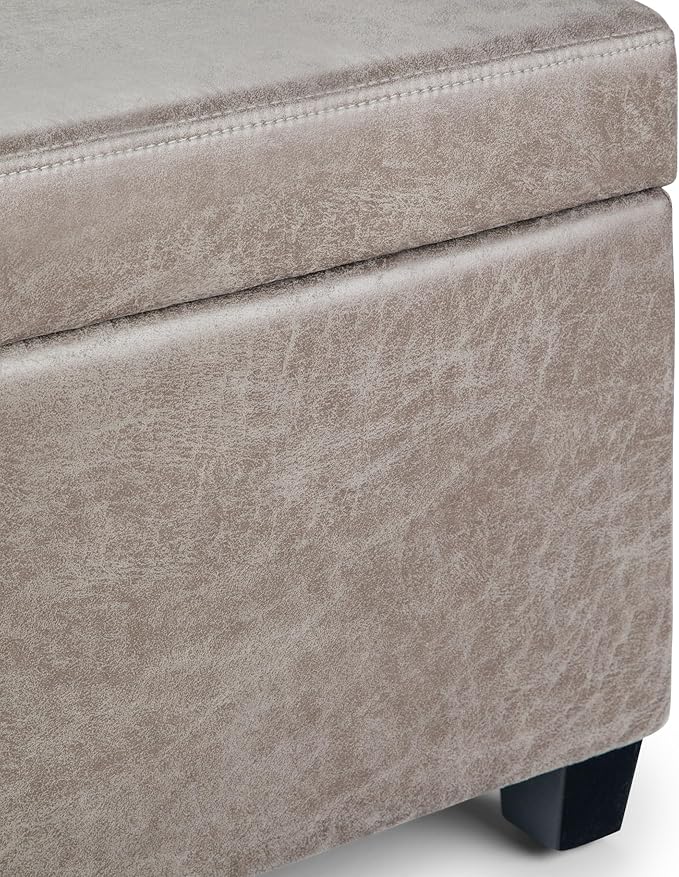SIMPLIHOME Avalon Storage Ottoman Bench - 48" Wide x 16" High Upholstered Vegan Leather Rectangular Lift-Top Ottoman in Distressed Grey Taupe, Contemporary Bench for Living Room with High-Density Foam