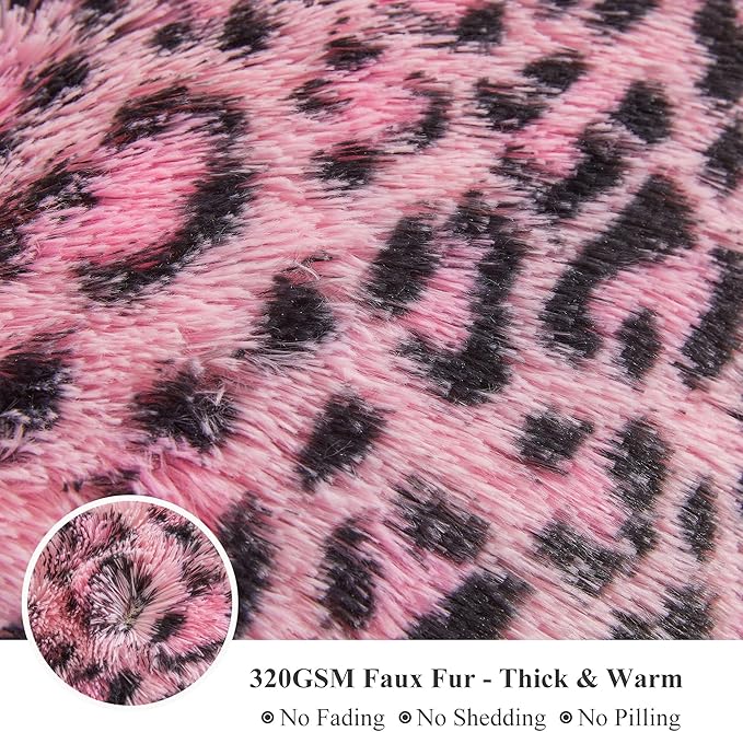 XeGe 20x54 Fluffy Leopard Print Body Pillow Cover, Cheetah Print Plush Fuzzy Faux Fur Body Pillowcase with Zipper, Farmhouse Shaggy Furry Long Pillow Cover for Women Side Sleeper, Black and Pink