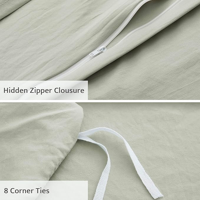 Oli Anderson Mist Sage Duvet Cover Queen Size - Pleated Queen Duvet Cover, 3PCS Soft and Breathable Textured Bedding Set with Zipper Closure(Mist Sage,90"x90")