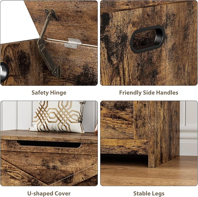GarveeHome 30 in Storage Chest, Wooden Storage Bench with Safety Hinge, Easy Assembly, Large Shoe Bench for Entryway, Living Room, Bedroom