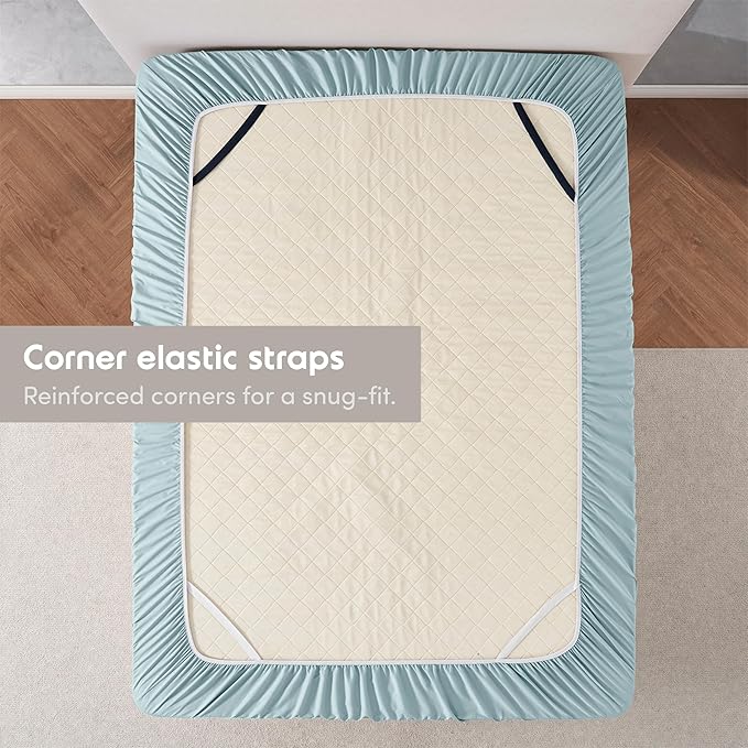 Nestl Light Blue Extra Deep Pocket Fitted Sheet Full Size, Hotel Luxury Deep Pocket Full Size Fitted Sheet Only Easily Fits 18 to 24 Inch Mattress, Soft, Wrinkle-Free, Breathable with Corner Straps